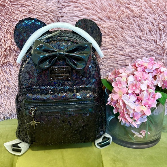 Loungefly X LASR Disney Minnie Mouse Sequin Mini Backpack with Bow